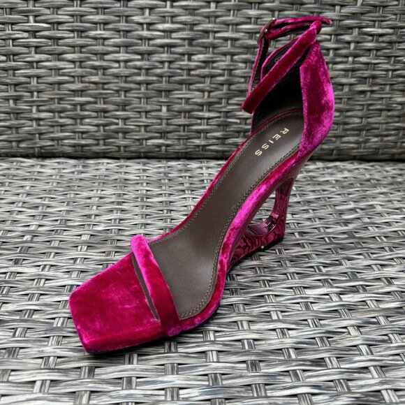 Reiss London Cora Pink Velvet Strappy Wedge Heels - Picture 3 of 5